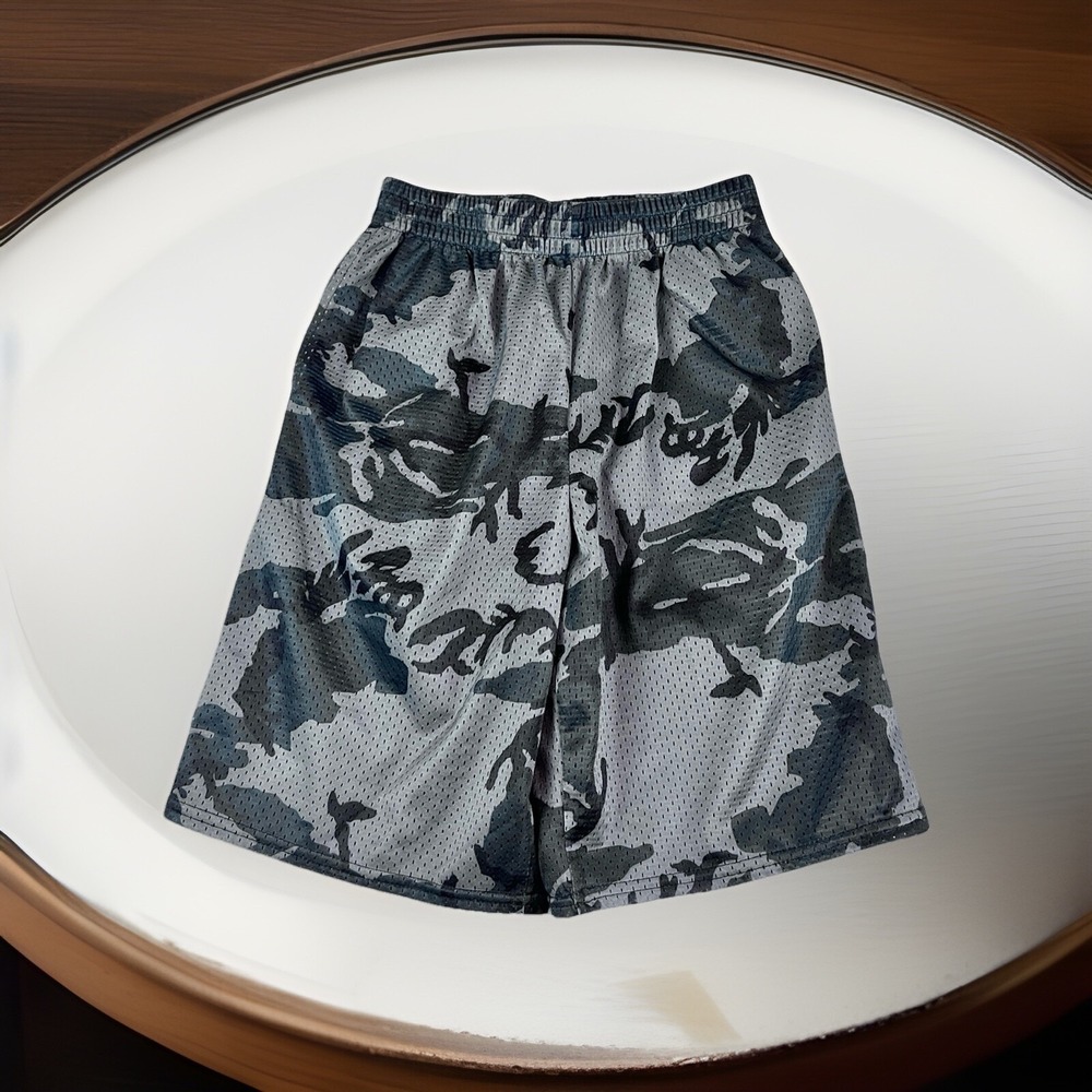 Athletic Works Mesh Athletic Shorts Boys‎ L 10-12 Gray Black Camo Basketball